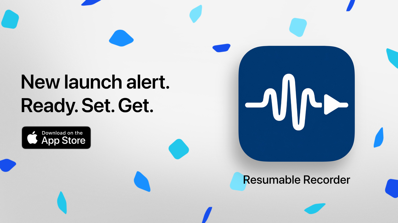 Resumable Recorder launch announcement with the app icon and Download on the App Store badge